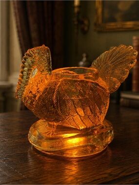 Vintage Amber Glass Turkey Toothpick Holder Thanksgiving Decor